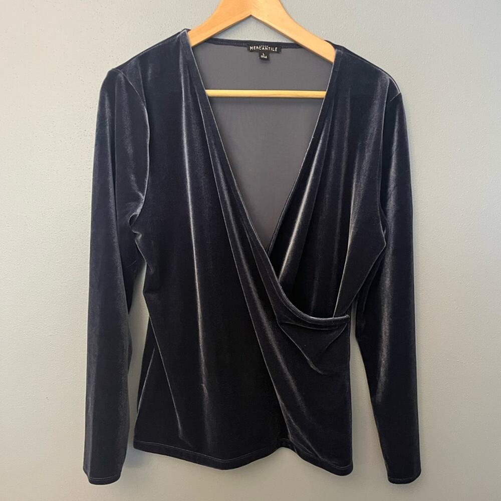 J. Crew Black Velvet Wrap Blouse